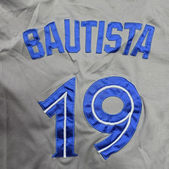 Toronto Blue Jays Jersey Mens 48 Gray MLB Baseball Jose Bautista 19 Button Road - Picture 10 of 10